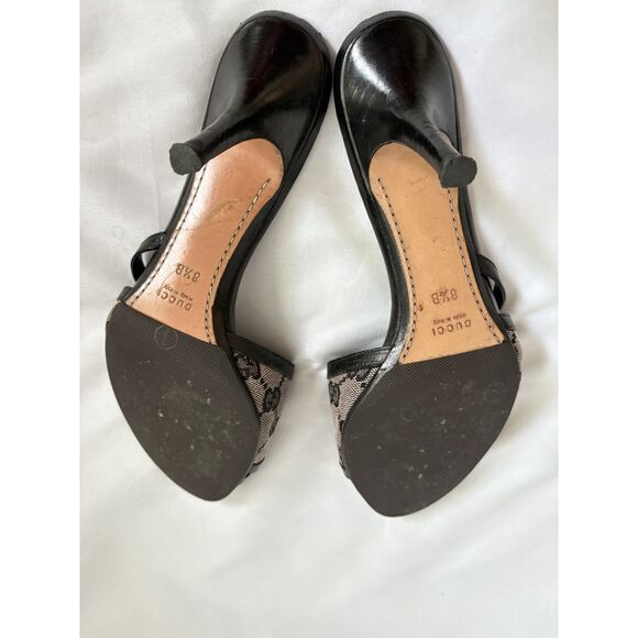 Vintage Authentic Gucci Mules Mid High Heel Canvas Black Leather Monogram 8.5B - Picture 7 of 10